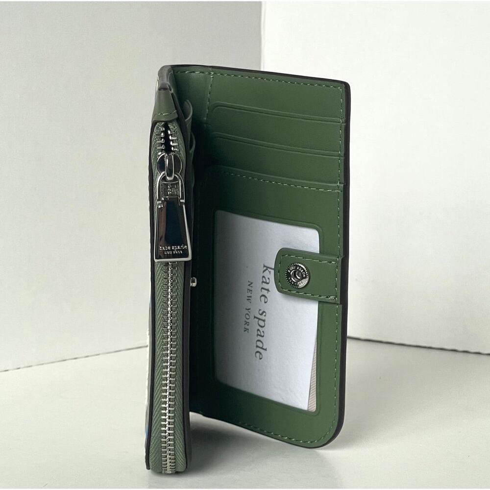 Kate Spade Devin Painterly Bouquet Bifold Wallet Cedar Green Floral - Picture 3 of 8